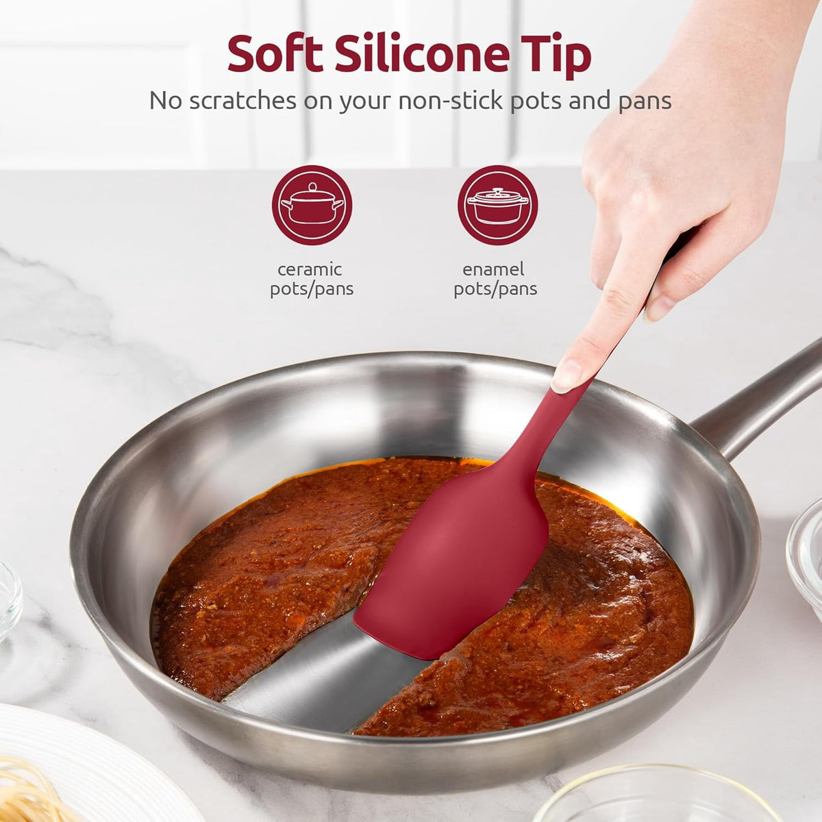U-Taste 600ºF Heat Resistant Silicone Cooking Spoons Set, Baking Spoon Spatula & Cooking Scoop Spoonula, Kitchen Utensils for Serving Scooping, Red