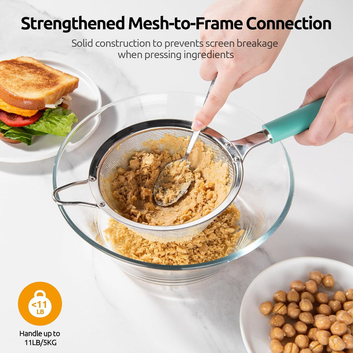 U-Taste Fine Mesh Strainer, 18/8 Stainless Steel Sieve Food Strainer, Kitchen Metal Colander for Rinsing Rice/Quinoa/Flour/Berry Seed, 4.73", Aqua Sky