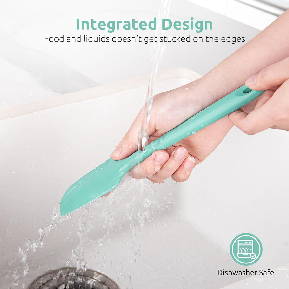 U-Taste Small Mini Silicone Spatula: 600ºF Heat-Resistant Food-Grade Tiny Jar Bowl Scraper, Non-Stick Seamless Flexible Baking Utensil, Aqua Sky