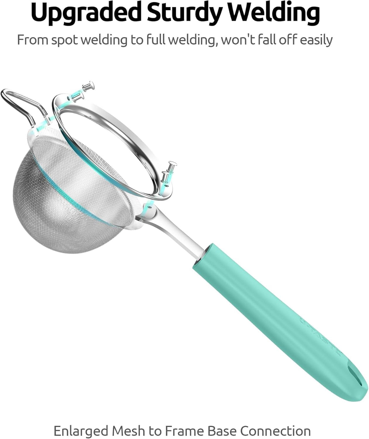 U-Taste Fine Mesh Strainer, 18/8 Stainless Steel Tea Coffee Strainer, Mini Small Fine Sieve, Metal Colander for Loose Tea/Juice/Pulp/Matcha, Aqua Sky