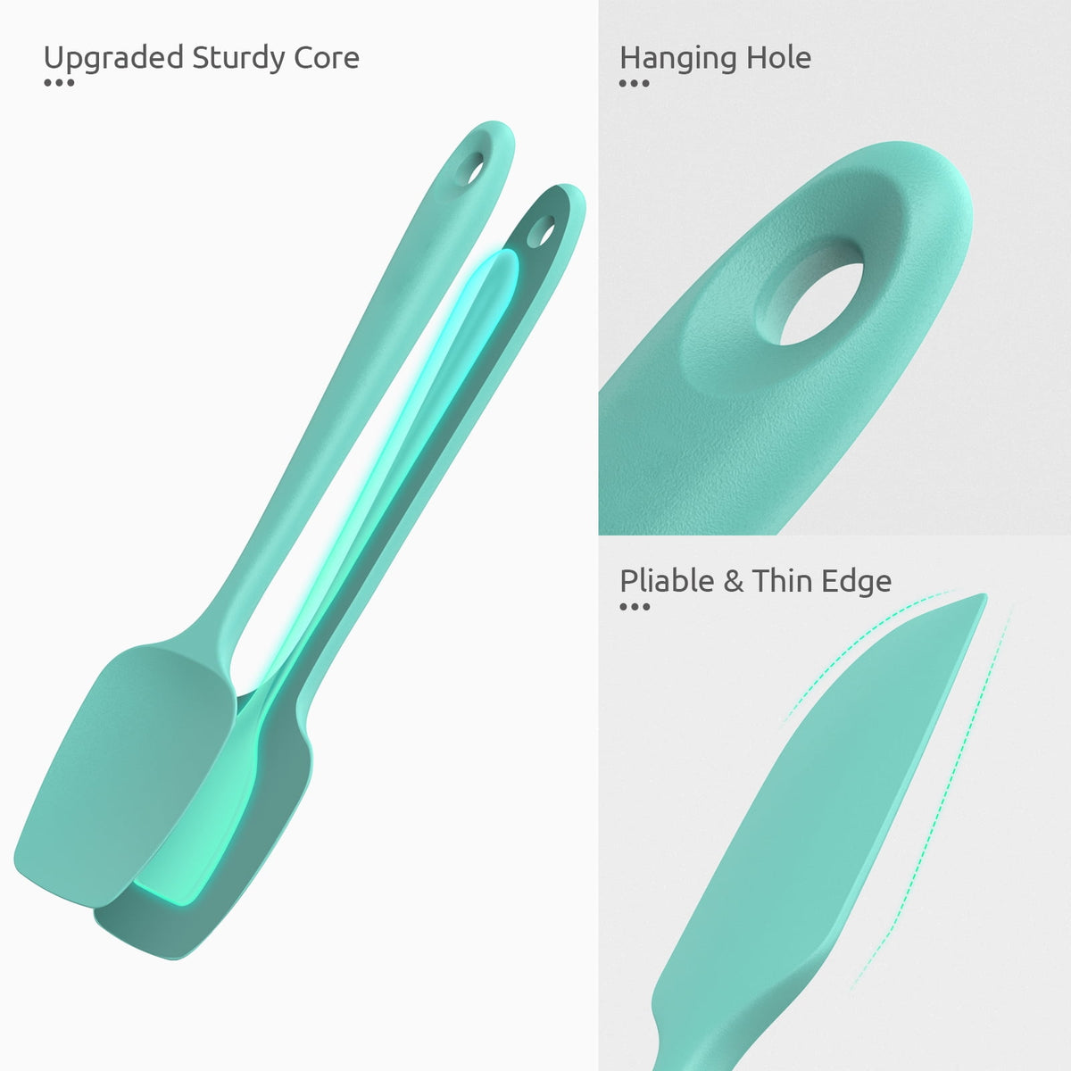 U-Taste Silicone Spatula Set of 3, 600°F High Heat Resistant Kitchen Cooking Utensils Baking Supplies, Food Grade Seamless Rubber Scraper, Aqua Sky
