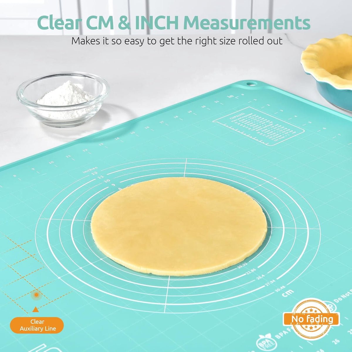 U-Taste 20"x16" Silicone Pastry Mat, Food Grade Dough Rolling Baking Sheet, Non Slip for Kneading Pizza Cookie Pie Crust, Clear Measurement, Aqua Sky