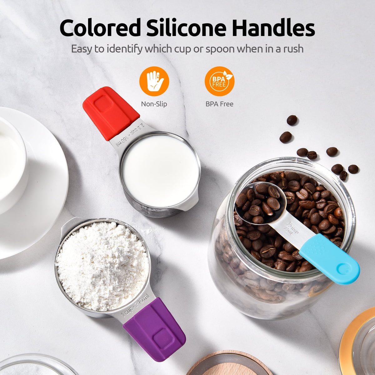 U-Taste 18/8 Stainless Steel Magnetic Measuring Cups and Spoons Set: 13-Piece Metal Stackable Kitchen Measure Set for Baking Cooking, Multicolor