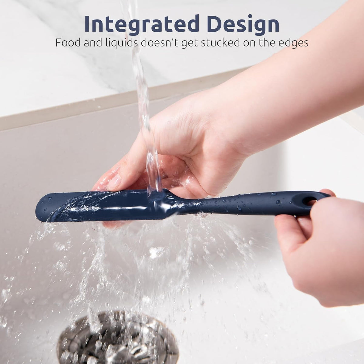 U-Taste Silicone Jar Spatula: 600ºF Heat-Resistant Food-Grade Sourdough Stirring Stick, Seamless Flexible Peanut Butter Spreader, 10in, Midnight Blue