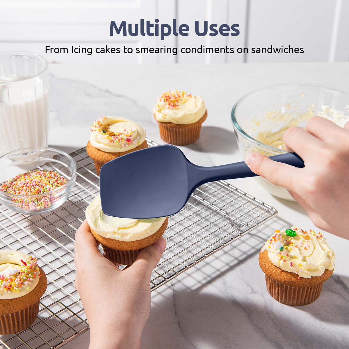 U-Taste Silicone Spoon Spatula Set of 3, 600°F Heat Resistant Food Grade Cooking Mixing Spoons, Kitchen Utensils Set for Nonstick Cookware, Multicolor