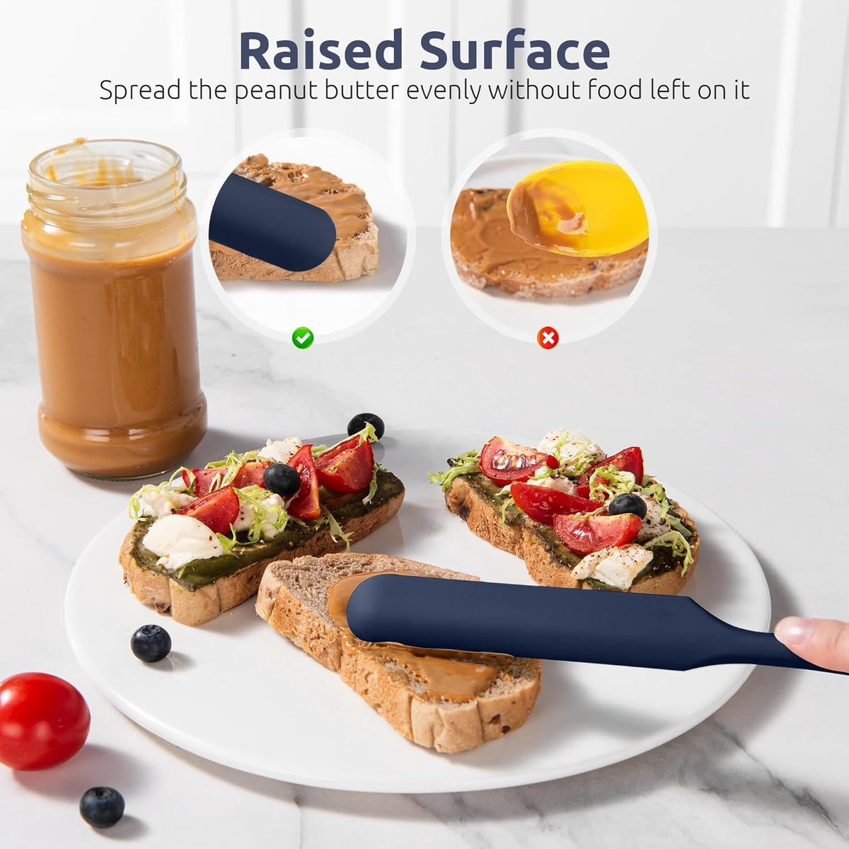 U-Taste Silicone Jar Spatula: 600ºF Heat-Resistant Food-Grade Sourdough Stirring Stick, Seamless Flexible Peanut Butter Spreader, 10in, Midnight Blue