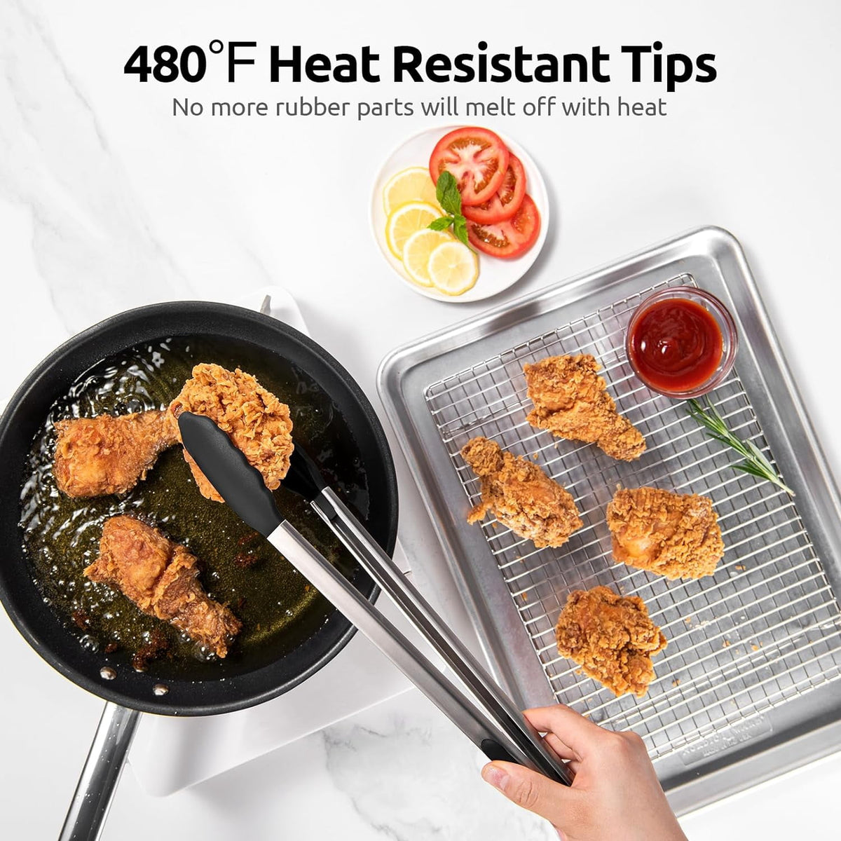 U-Taste Kitchen Tong for Cooking, 480ºF Heat-Resistant Silicone Tips, Extra Long Large Food Tong for Outdoor BBQ Grilling Grabbing, 16in, Black