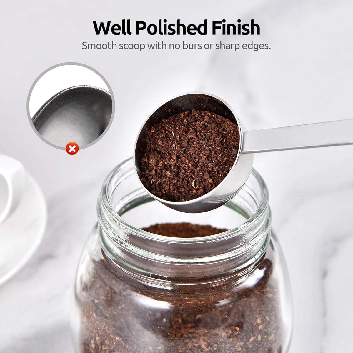 U-Taste Coffee Scoop 2 Tablespoon: 18/8 Stainless Steel Measuring Scooper for Ground Coffee Bean Espresso, 4.3in Long Handle Metal Meauring Spoon