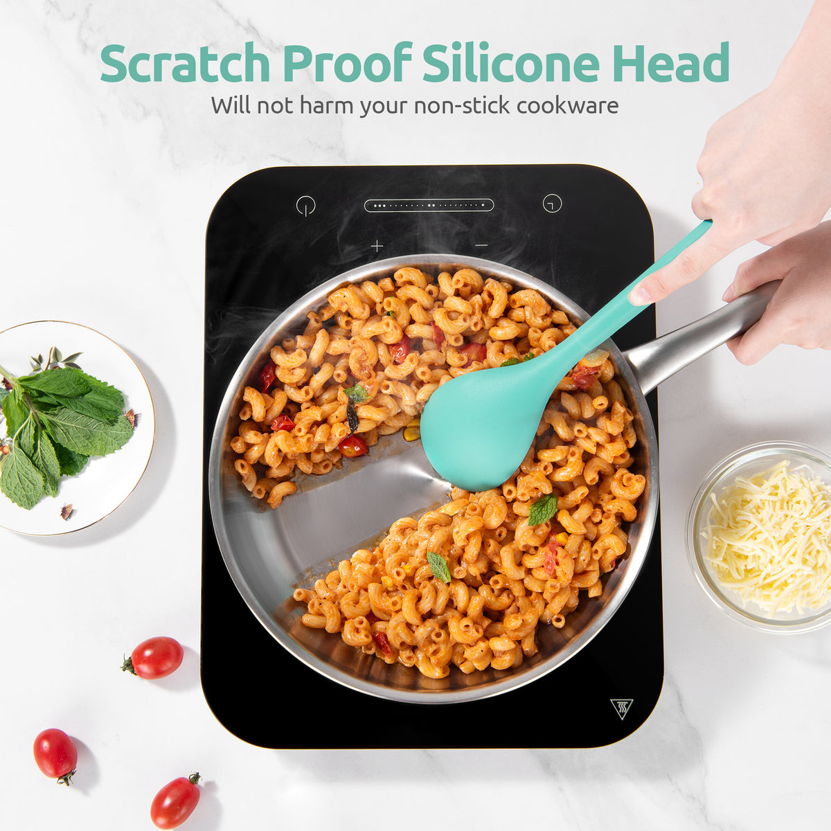 U-Taste Silicone Kitchen Cooking Utensil Set of 5, 446°F Heat Resistant Food Grade Kitchen Tools, 13.6" Long Spatula Turner Spoon Ladle , Aqua Sky
