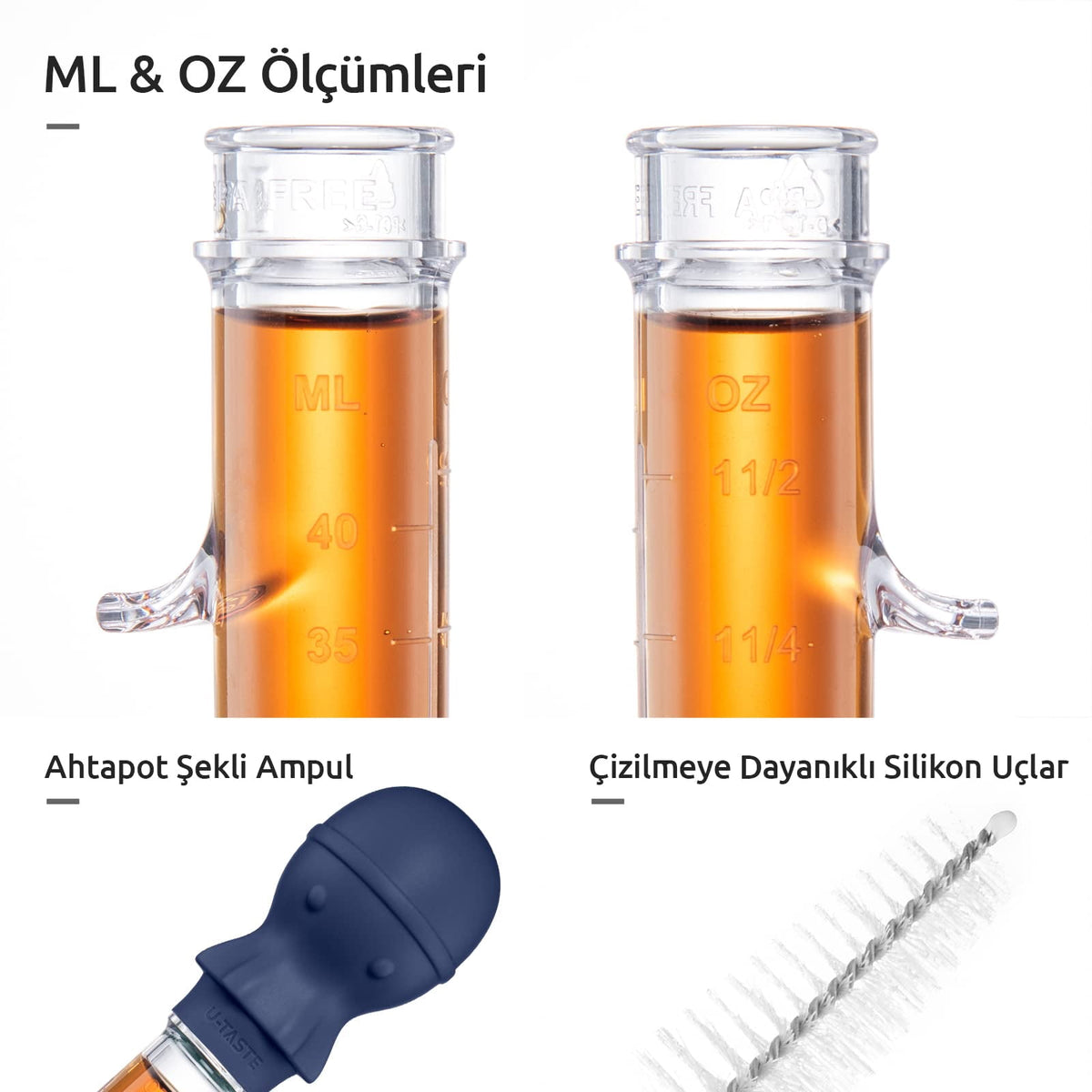 U-Taste 1.5oz Angled Turkey Baster for Cooking, 228.2°F Heat Resistant Food Grade Tritan & Silicone Octopus Bulb Baster, a Cleaning Brush, Navy Blue