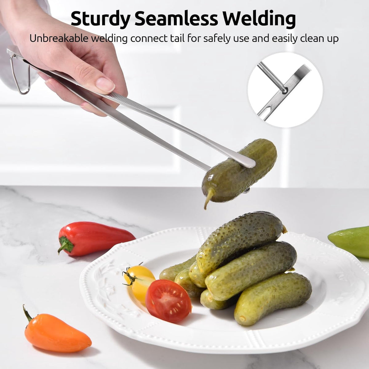 U-Taste Kitchen Cooking Tweezers, 18/8 Stainless Steel Food Grade Metal Food Tong with Non Slip Tips for Plating Serving Grilling, 8+10+12in/Round Tip