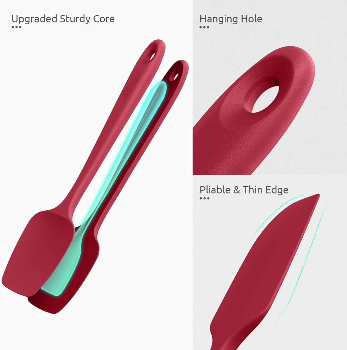 U-Taste Silicone Spatula Set of 4, 600°F High Heat Resistant Kitchen Cooking Utensils Baking Supplies, Food Grade Seamless Rubber Scraper, Red