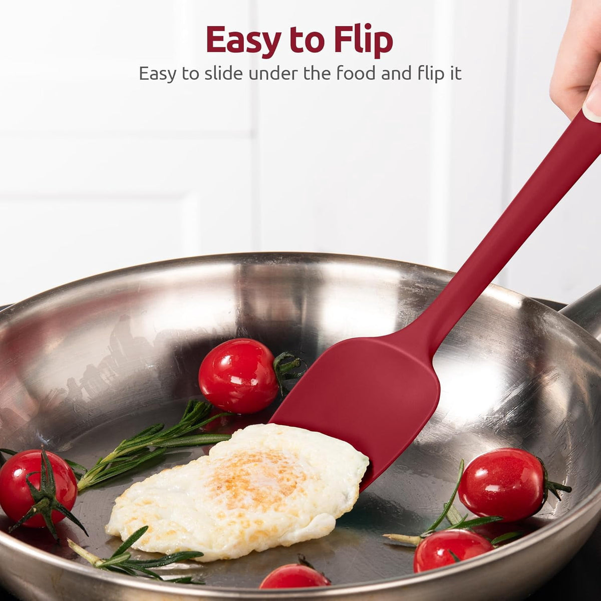 U-Taste 600ºF Heat Resistant Silicone Cooking Spoons Set, Baking Spoon Spatula & Cooking Scoop Spoonula, Kitchen Utensils for Serving Scooping, Red