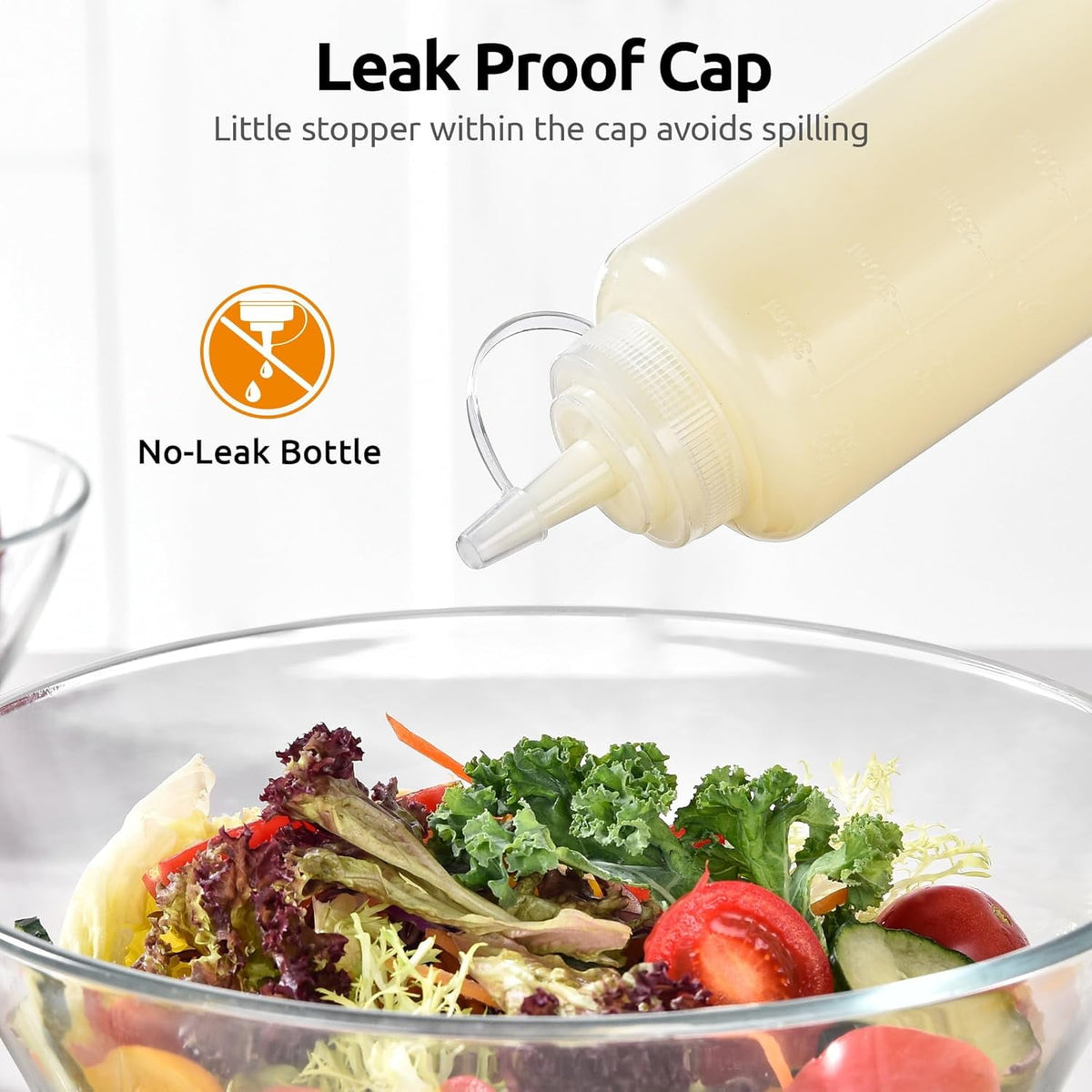 U-Taste Condiment Squeeze Bottles, Food Grade Plastic Sauce Container Squirt Bottle, Leakproof Oil Dispenser for Ketchup BBQ Salad Dressing, 12oz/6pcs