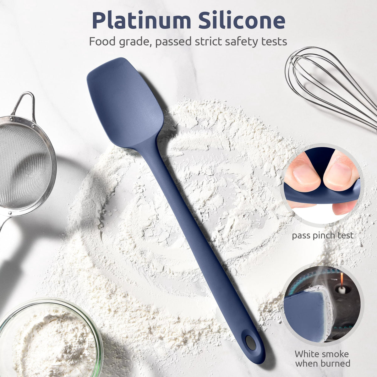 U-Taste 14in Extra Long Spoon Spatula: 600ºF Heat Resistant Silicone Spoonula Cooking Utensils for Kitchen Use, Non-Stick Scoop Scraper, Midnight Blue