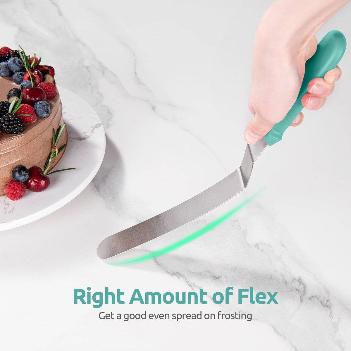 U-Taste Offset Icing Spatula Set of 3, Cake Frosting Spreader, 420 Stainless Steel Angled Spatula with 6/8/10in Blade for Cake Decorating, Aqua Sky