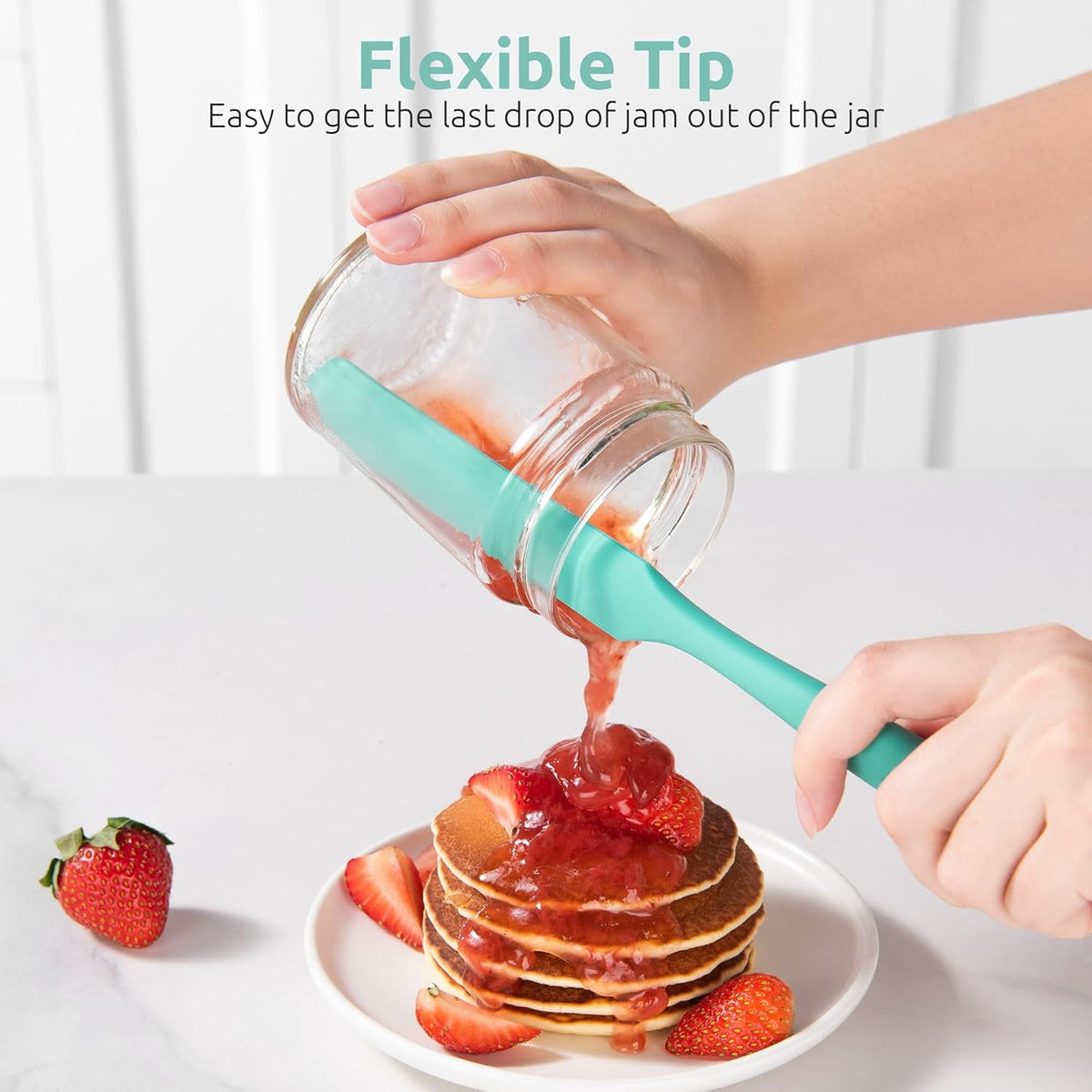 U-Taste Silicone Jar Spatula: 600ºF Heat-Resistant Food-Grade Sourdough Stirring Stick, Long Seamless Flexible Peanut Butter Spreader, 10in, Aqua Sky