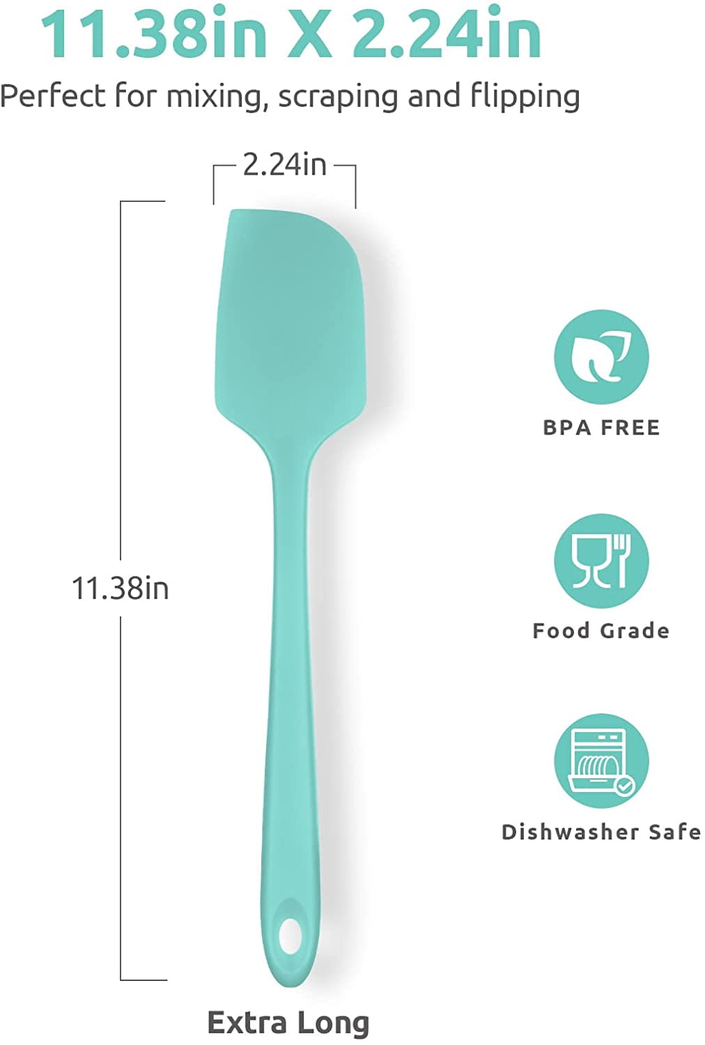 U-Taste Silicone Large Spatula, 600ºF High Heat Resistant Food Grade Rubber Seamless Bowl Scraper for Kitchen Cooking Baking Mixing, 11.38in, Aqua Sky
