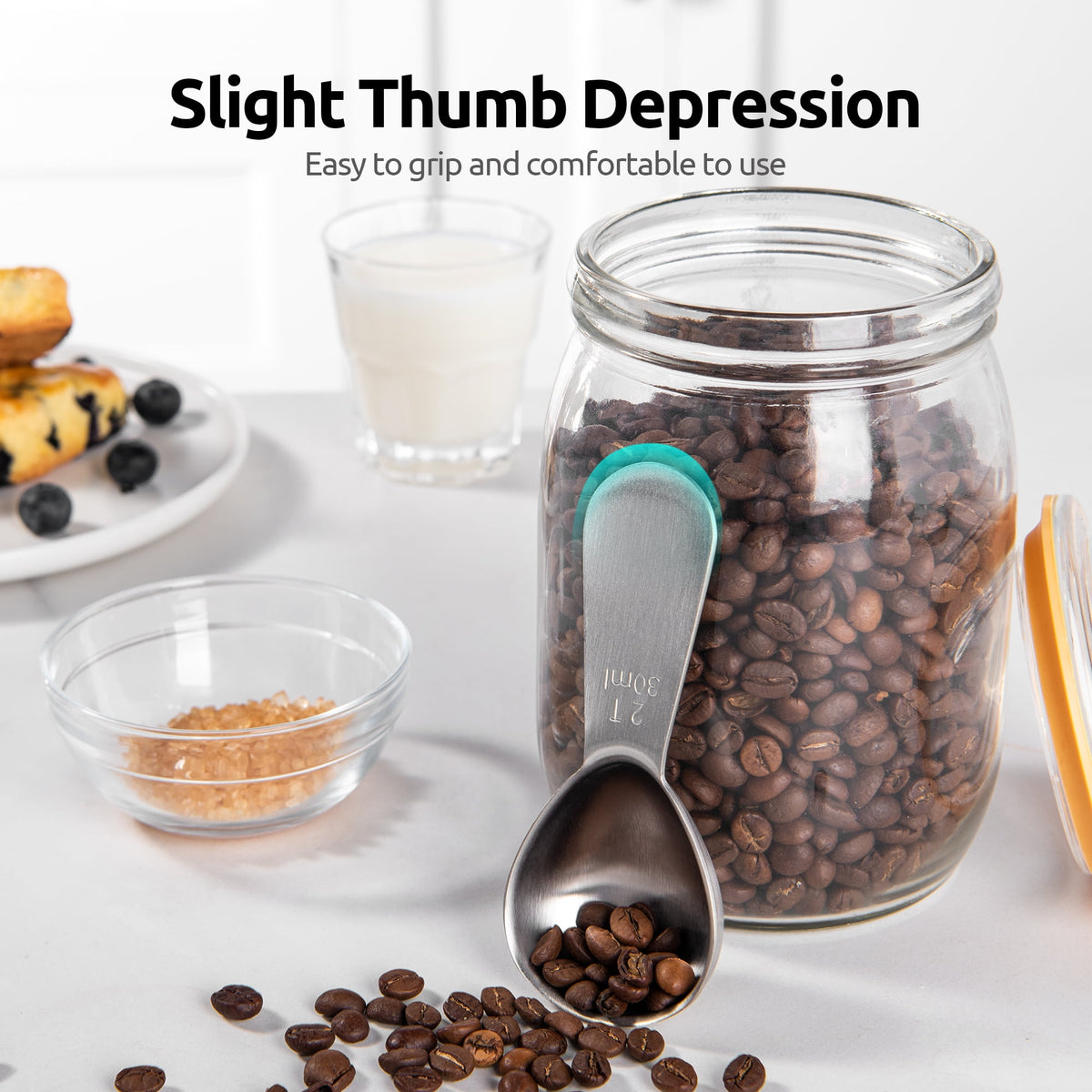 U-Taste 18/8 Stainless Steel Coffee Scoop, Durable Metal Measuring Spoon for Ground Coffee Bean, Short Handle Tablespoon Scooper, 2 Tbsp Scoop