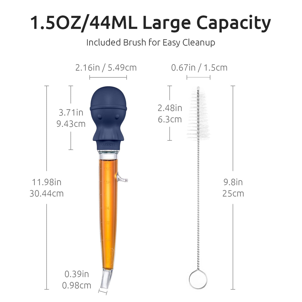U-Taste 1.5oz Angled Turkey Baster for Cooking, 228.2°F Heat Resistant Food Grade Tritan & Silicone Octopus Bulb Baster, a Cleaning Brush, Navy Blue
