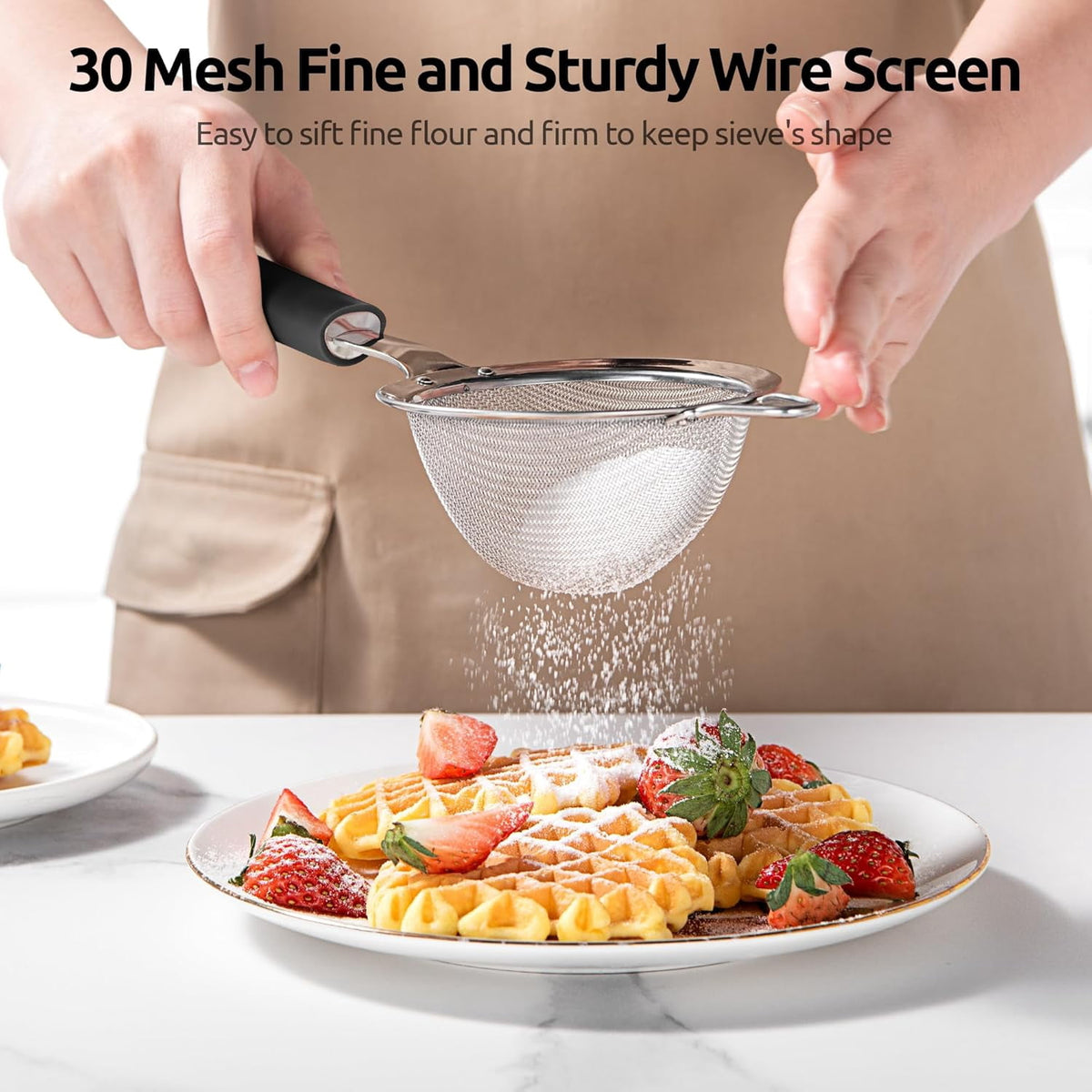 U-Taste Fine Mesh Strainer, 18/8 Stainless Steel Tea Coffee Strainer, Mini Small Fine Sieve, Metal Colander for Loose Tea/Juice/Pulp/Matcha, Black