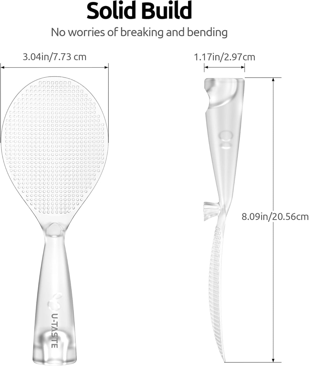 U-Taste Rice Spoon Paddle Scooper: 329°F Heat Resistant Food-Grade TPX Rice Spatula, Safe for Non-Stick Cookware, with Built-In Stand (Transparent)