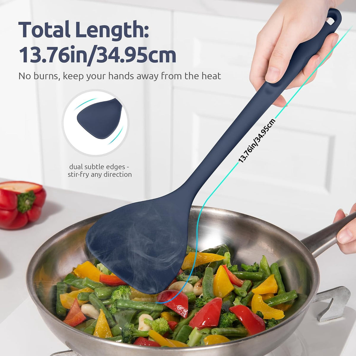 U-Taste 600ºF Heat Resistant Wok Spatula: Silicone Stir Fry Cooking Utensils with Flexible Edge & Sturdy Core, 13.76" Long 3.63" Wide , Midnight Blue