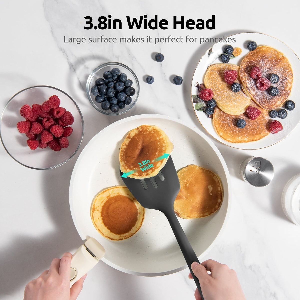 600°F Heat Resistant Slotted Turner: U-Taste 13.6in Silicone Kitchen Spatula Flipper, 3.85in Wide BPA Free Flexible Thin Rubber Cooking Utensil for Egg, Pancake, Cookie in Nonstick Cookware (Black)