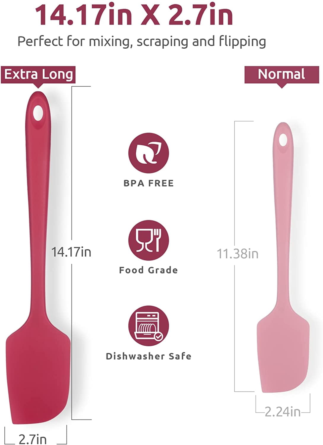 U-Taste 14in Extra Large Silicone Spatula, 600°F Heat Resistant Food Grade, Flexible Rubber Bowl Scraper for Kitchen Baking Cooking Mixing, Red