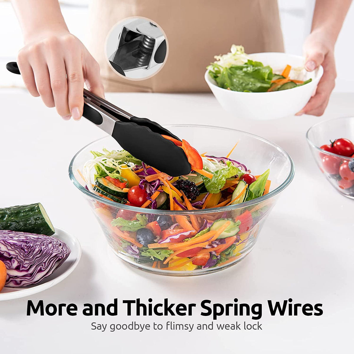 U-Taste Kitchen Tong for Cooking, 600ºF Heat-Resistant Silicone Tips, Rubber Food Tong for Serving Salad/Grill/BBQ/Steak/Pasta, 9in, Black
