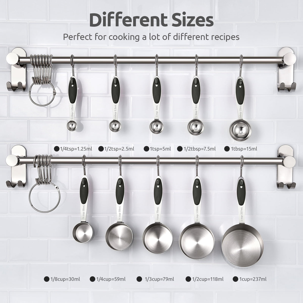 U-Taste 18/8 Stainless Steel Measuring Cups and Spoons Set, Metal Stacking Measure Set for Baking Cooking, Reinforced Welded Joints, 10Pcs, Black