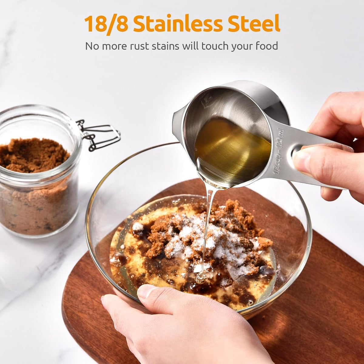 U-Taste Measuring Cups and Spoons Set, 18/8 Stainless Steel Kitchen Gadgets for Cooking Baking, 6 Metal Measure Cups, 6 Measuring Spoons and 2 D-Rings