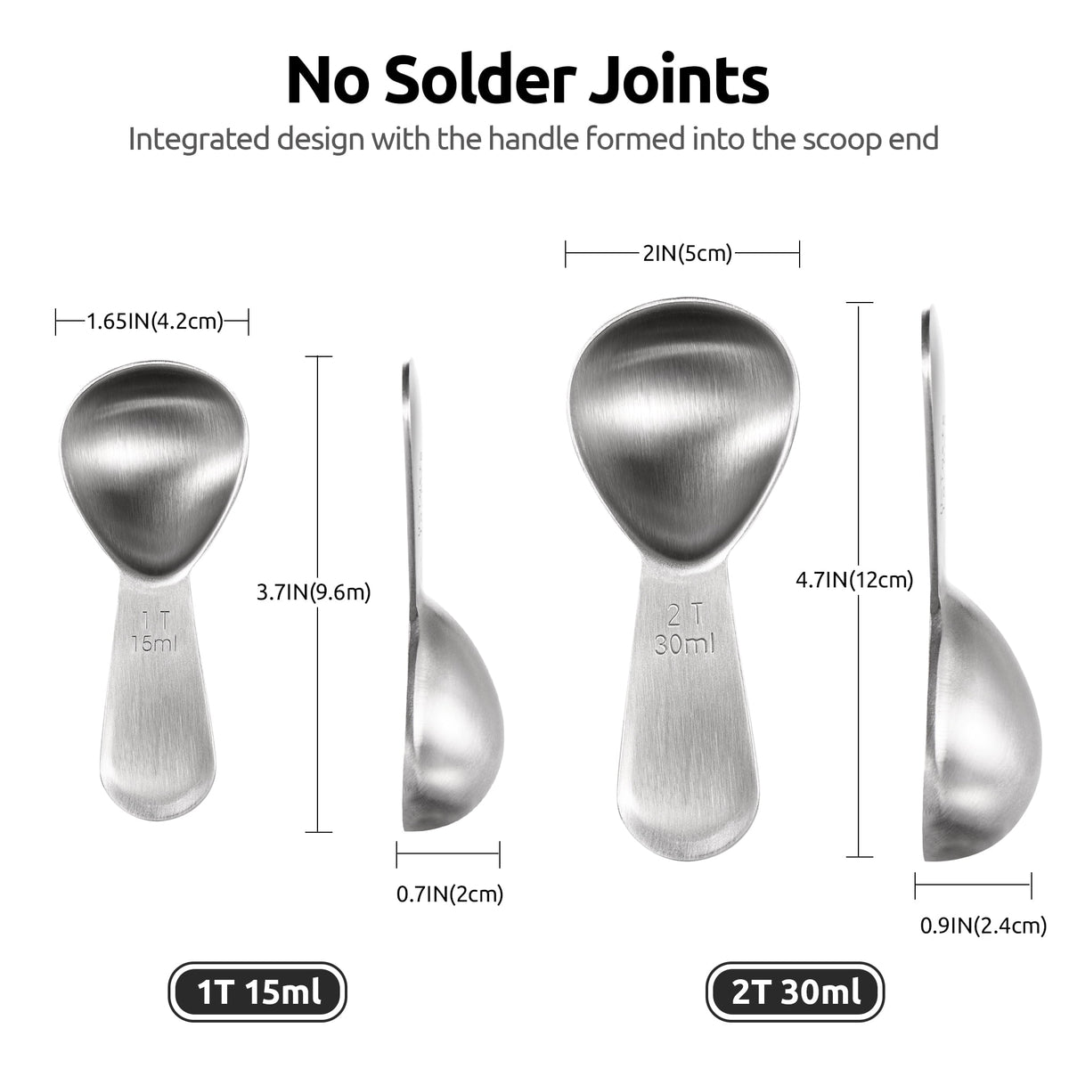 U-Taste 18/8 Stainless Steel Coffee Scoop, Durable Metal Measuring Spoon for Ground Coffee Bean, Short Handle Tablespoon Scooper, 1 & 2 Tbsp Scoop