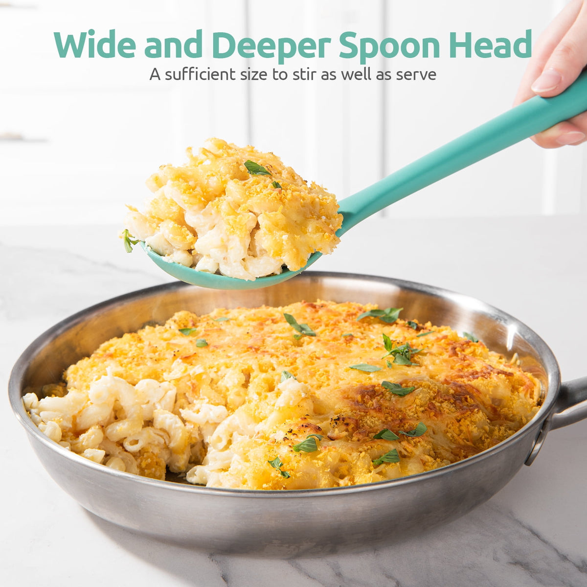 600°F Heat Resistant Silicone Spoon: U-Taste 13.6in Solid Kitchen Cooking Spoon, Nonstick BPA Free Large & Long Soup Rubber Utensil for Mixing, Serving, Stirring, Basting, for Pot Cookware (Aqua Sky)