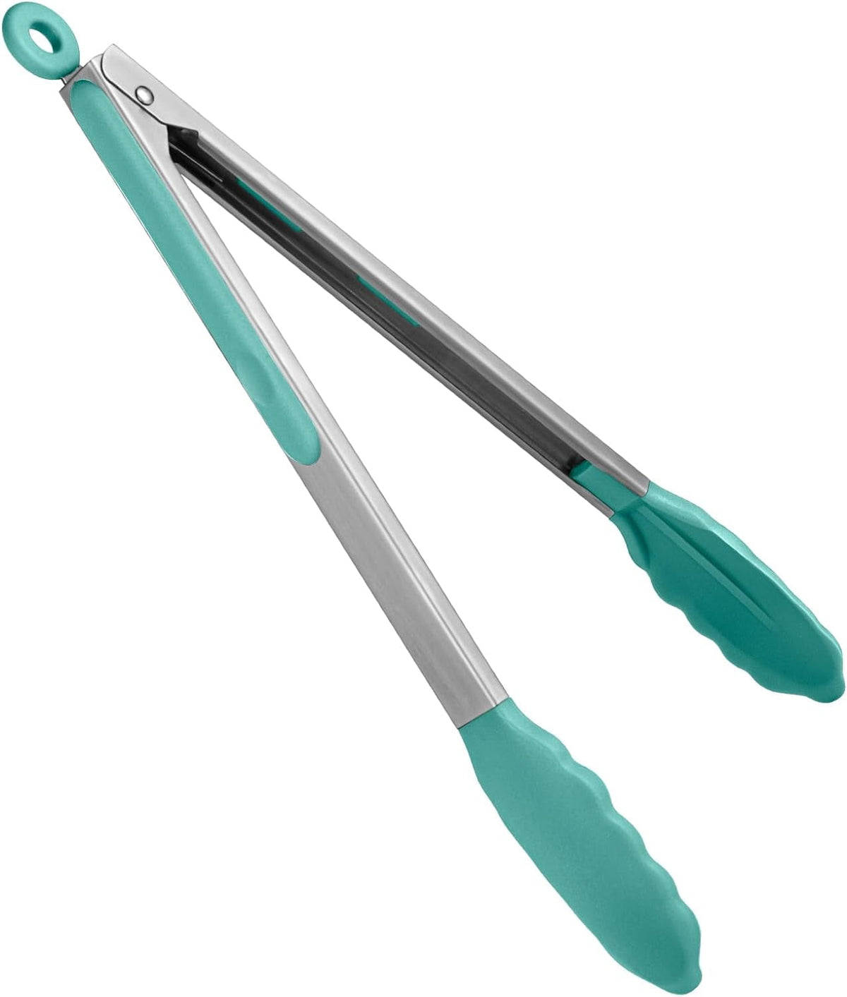 U-Taste Kitchen Tong for Cooking, 480ºF Heat-Resistant Non Stick Silicone Tips, Long Large Rubber Food Tong for Serving Grilling BBQ, 12in, Aqua Sky