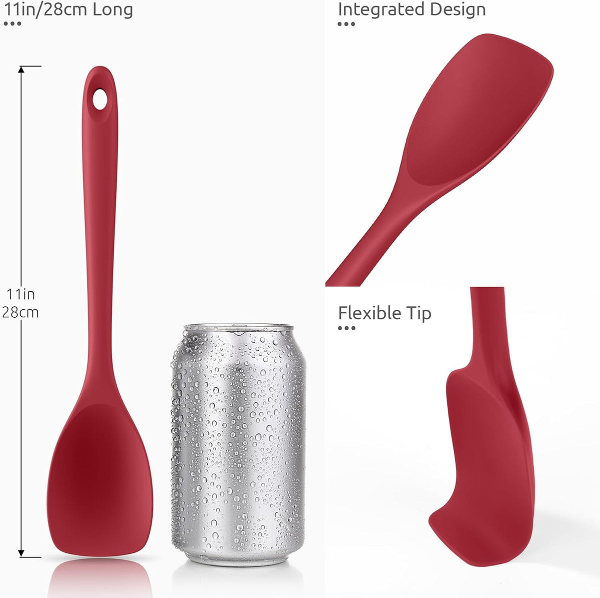 U-Taste 600ºF Heat Resistant Silicone Cooking Spoons Set, Baking Spoon Spatula & Cooking Scoop Spoonula, Kitchen Utensils for Serving Scooping, Red