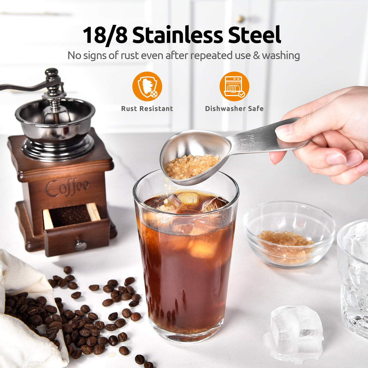 U-Taste 18/8 Stainless Steel Coffee Scoop, Durable Metal Measuring Spoon for Ground Coffee Bean, Short Handle Tablespoon Scooper, 2 Tbsp Scoop