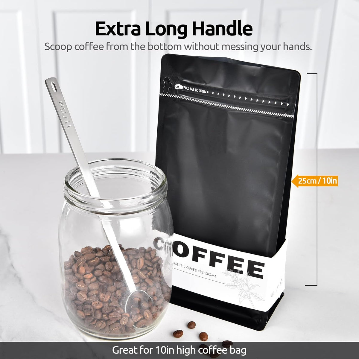 U-Taste Coffee Scoop 1 Tablespoon: 18/8 Stainless Steel Measuring Scooper for Ground Coffee Bean Espresso, 8.5in Extra Long Handle Metal Meaure Spoon