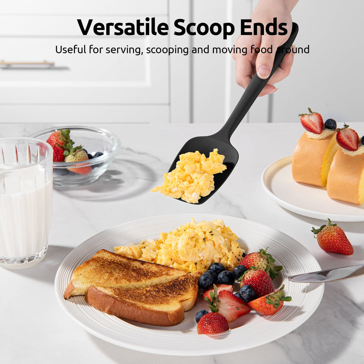 U-Taste Silicone Spatula Set of 3, 600°F High Heat Resistant Kitchen Cooking Utensils Baking Supplies, Food Grade Seamless Rubber Scraper, Black