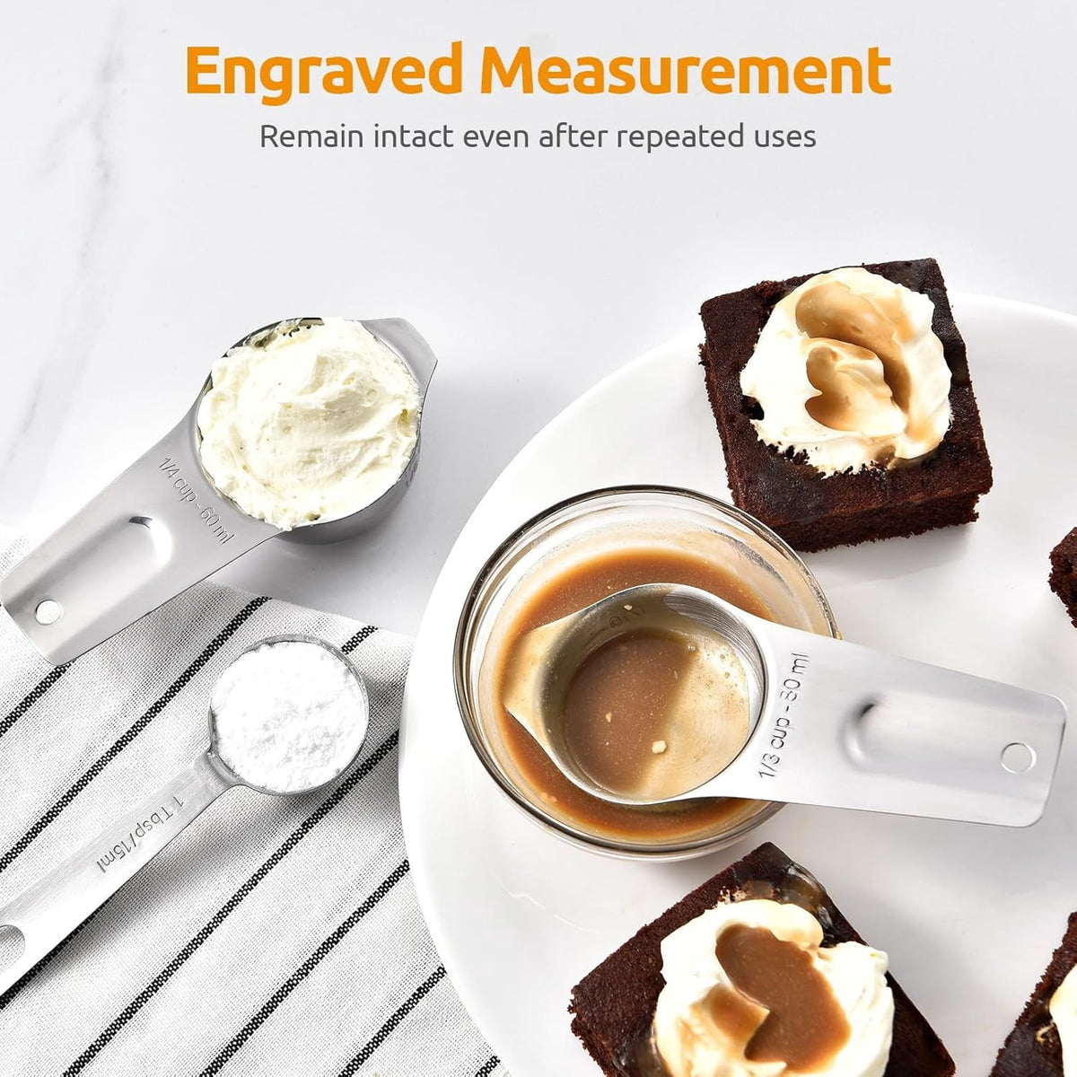 U-Taste Measuring Cups and Spoons Set, 18/8 Stainless Steel Kitchen Gadgets for Cooking Baking, 6 Metal Measure Cups, 6 Measuring Spoons and 2 D-Rings