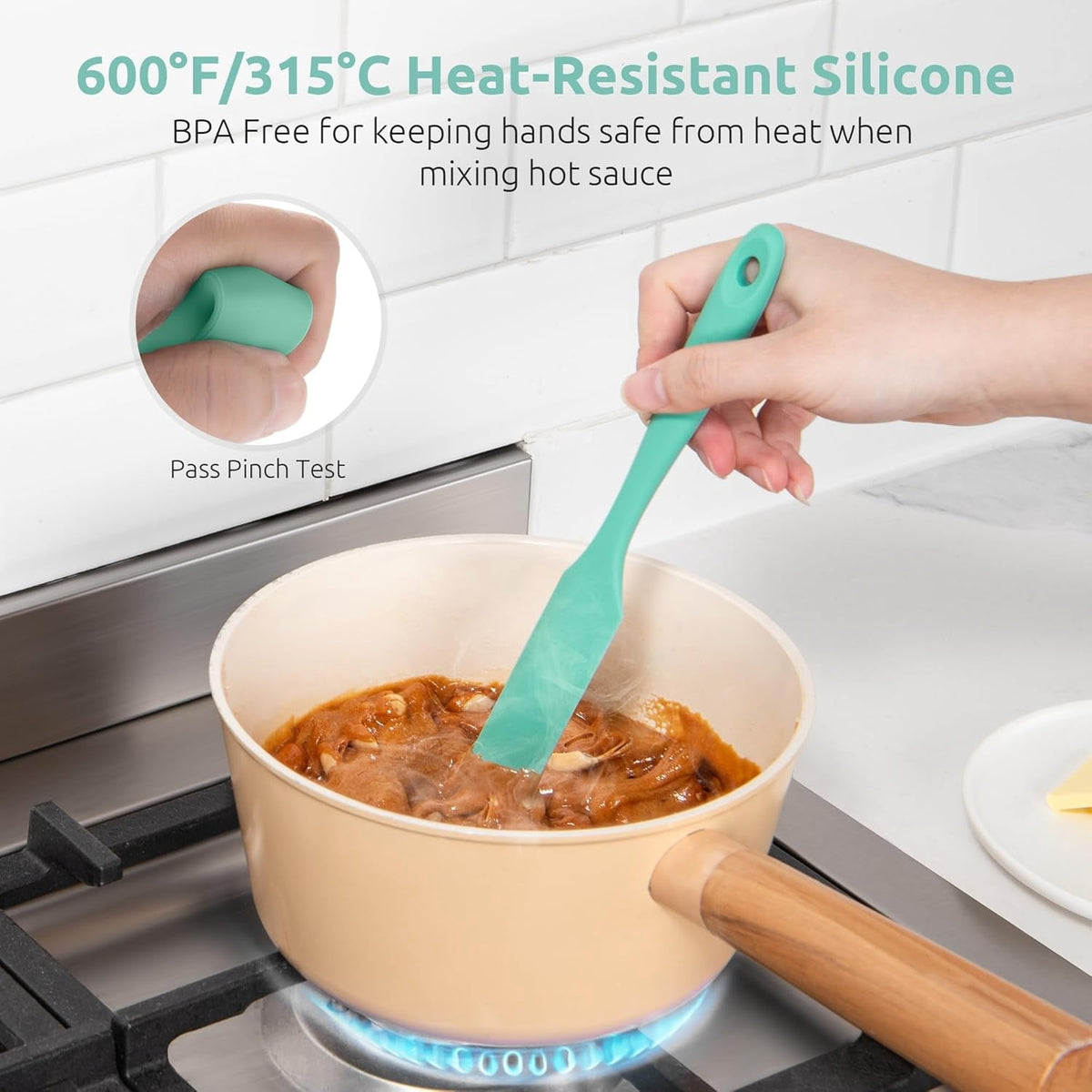 U-Taste Silicone Jar Spatula for Sourdough Starter: Long Skinny Food-Grade Jam Spreader, Sturdy Stirring Stick with Flexible Spoon Tip, Aqua Sky