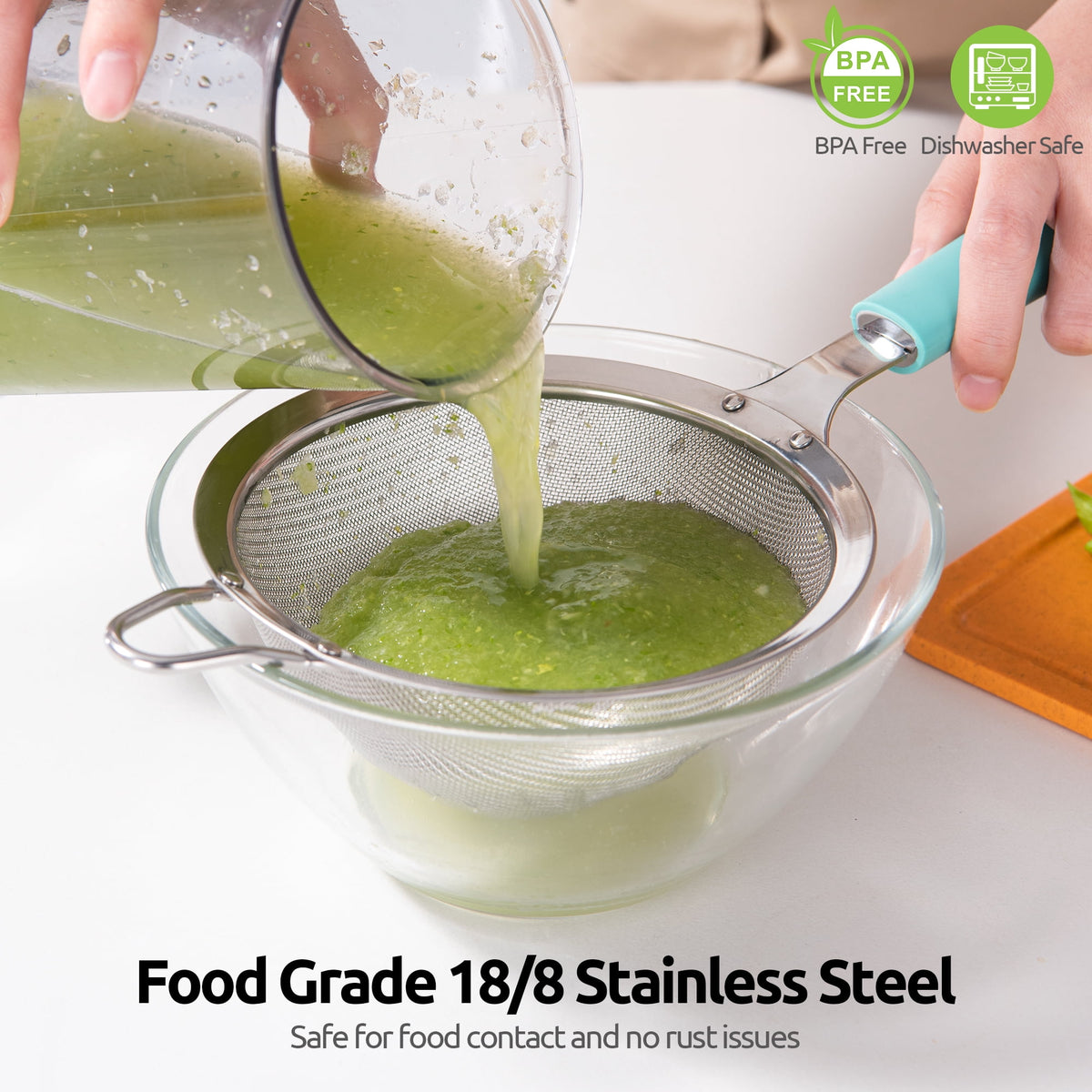 U-Taste 18/8 Stainless Steel Mesh Strainer, 30 Mesh Fine Sieve Food Strainer, Kitchen Colander for Straining Quinoa/Flour/Pasta/Fruit, 5.5in, Aqua Sky