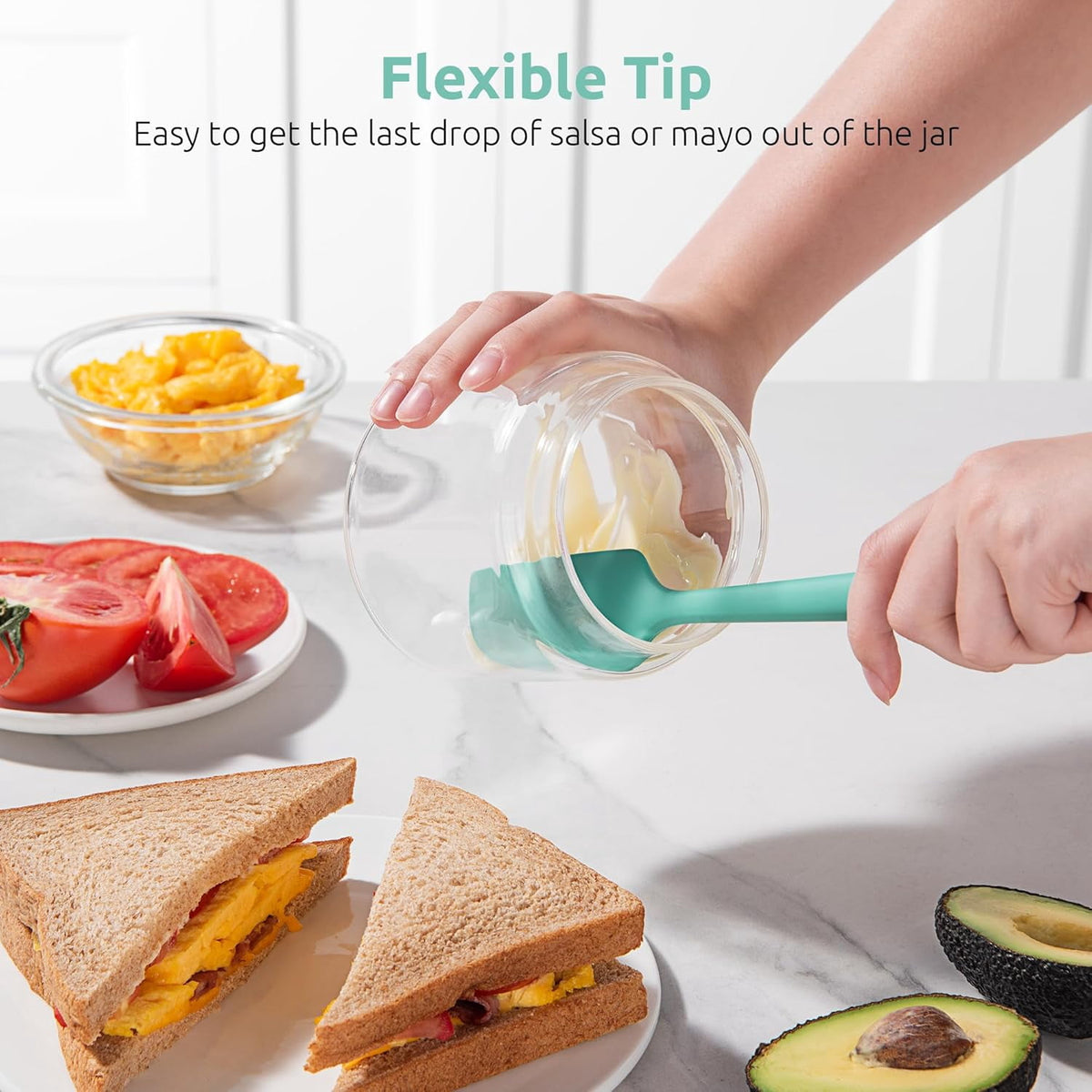 U-Taste Small Mini Silicone Spatula: 600ºF Heat-Resistant Food-Grade Tiny Jar Bowl Scraper, Non-Stick Seamless Flexible Baking Utensil, Aqua Sky