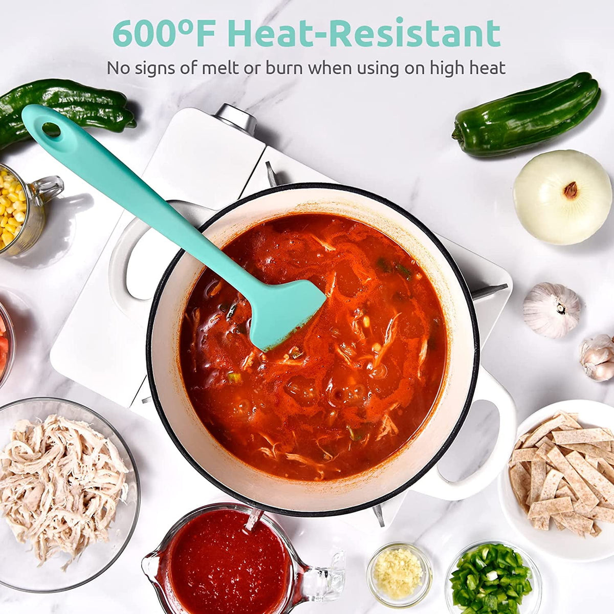 U-Taste 14in Extra Large Silicone Spatula, 600°F Heat Resistant Food Grade, Flexible Rubber Bowl Scraper for Kitchen Baking Cooking Mixing, Aqua Sky