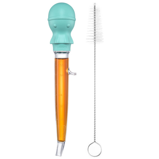 U-Taste 1.5oz Angled Turkey Baster for Cooking, 228.2°F Heat Resistant Food Grade Tritan & Silicone Octopus Bulb Baster, with Cleaning Brush, Aqua Sky