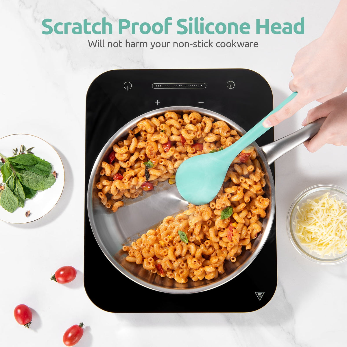 600°F Heat Resistant Silicone Spoon: U-Taste 13.6in Solid Kitchen Cooking Spoon, Nonstick BPA Free Large & Long Soup Rubber Utensil for Mixing, Serving, Stirring, Basting, for Pot Cookware (Aqua Sky)