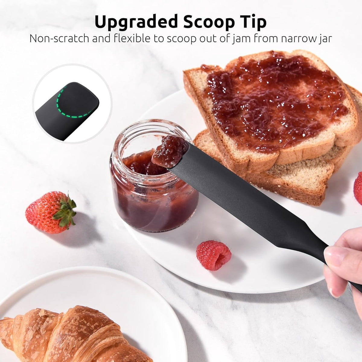 U-Taste Silicone Jar Scraper Spatula for Sourdough Starter: Long Skinny Food-Grade Jam Spreader, Sturdy Stirring Stick with Flexible Spoon Tip, Black