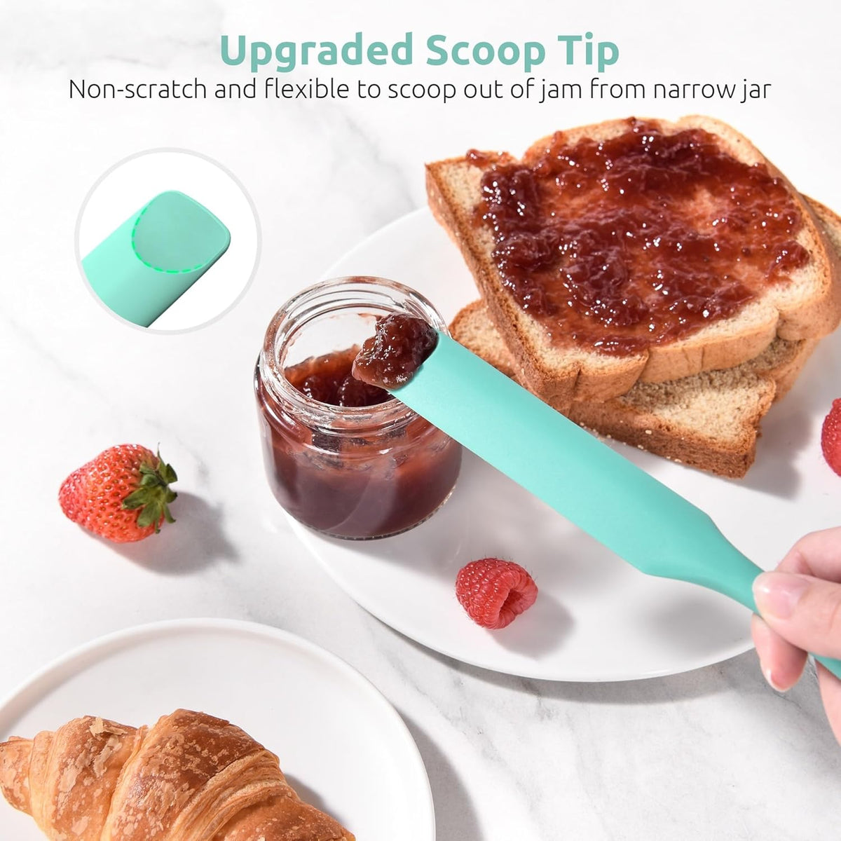 U-Taste Silicone Jar Spatula for Sourdough Starter: Long Skinny Food-Grade Jam Spreader, Sturdy Stirring Stick with Flexible Spoon Tip, Aqua Sky