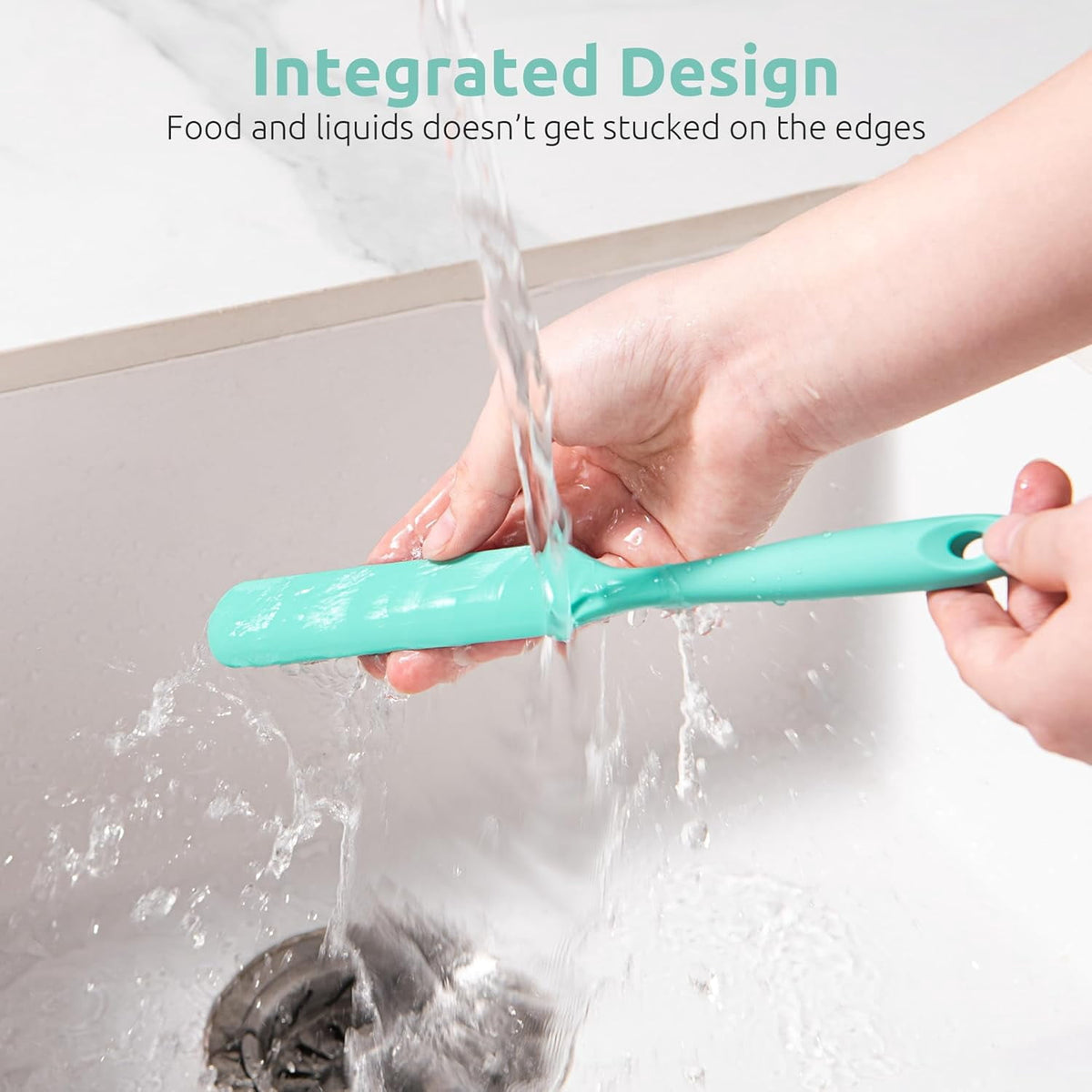 U-Taste Silicone Jar Spatula: 600ºF Heat-Resistant Food-Grade Sourdough Stirring Stick, Long Seamless Flexible Peanut Butter Spreader, 10in, Aqua Sky