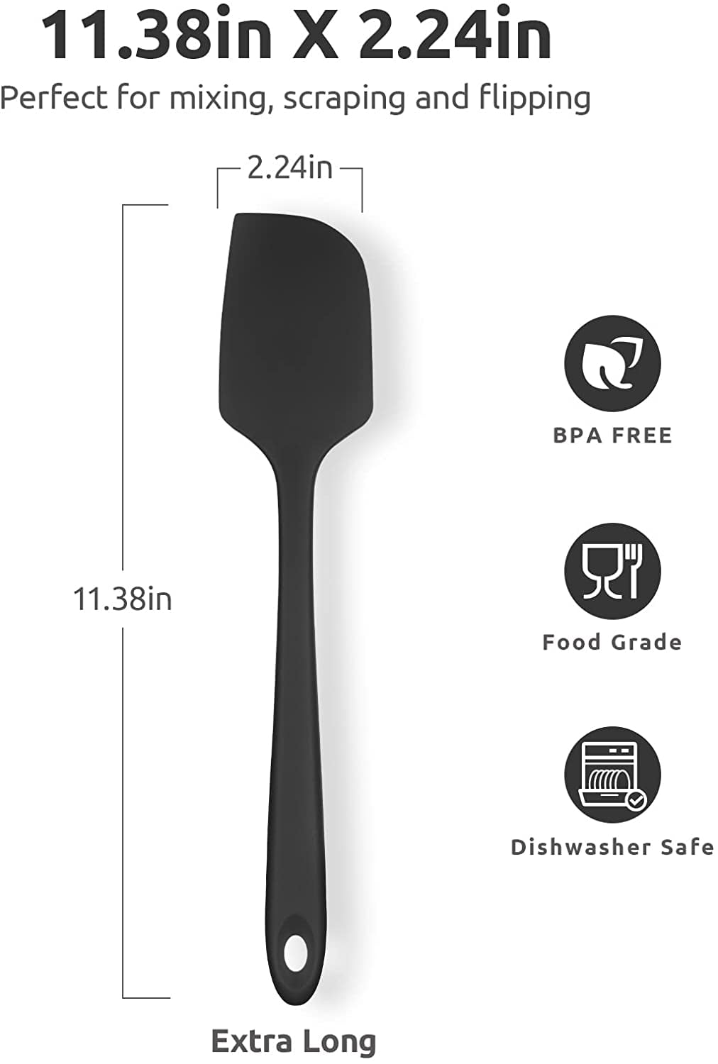 U-Taste Silicone Large Spatula, 600ºF High Heat Resistant Food Grade Rubber Seamless Bowl Scraper for Kitchen Cooking Baking Mixing, 11.38in, Black